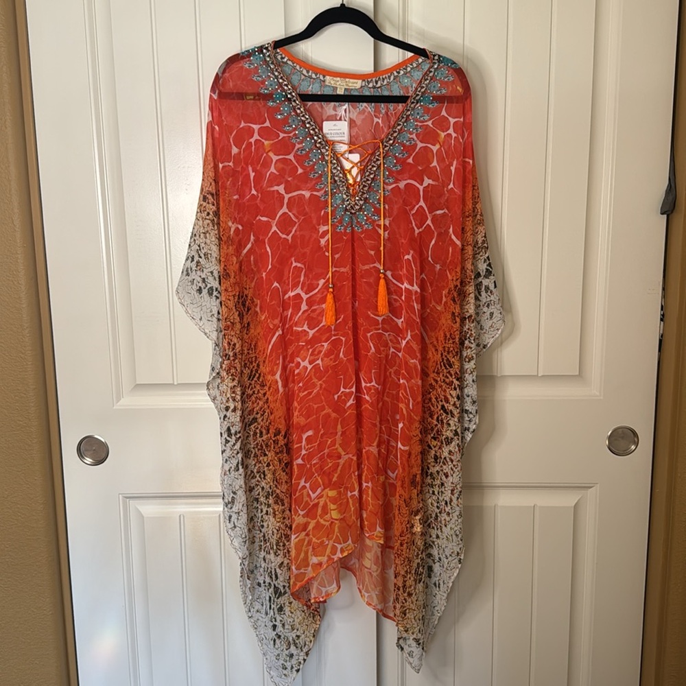 Stunning orange & turquoise caftan with beautiful colored sones
